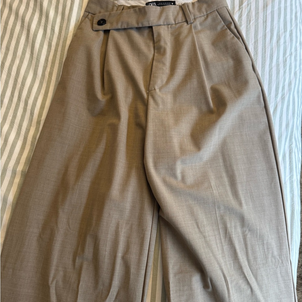 Zara Tan Wide-Leg Trousers